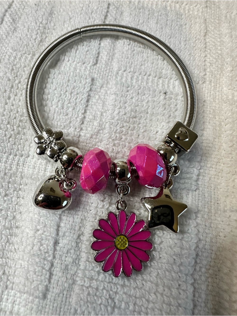 Unk Pink Flower & Charm Silver-Tone Kids Bracelet